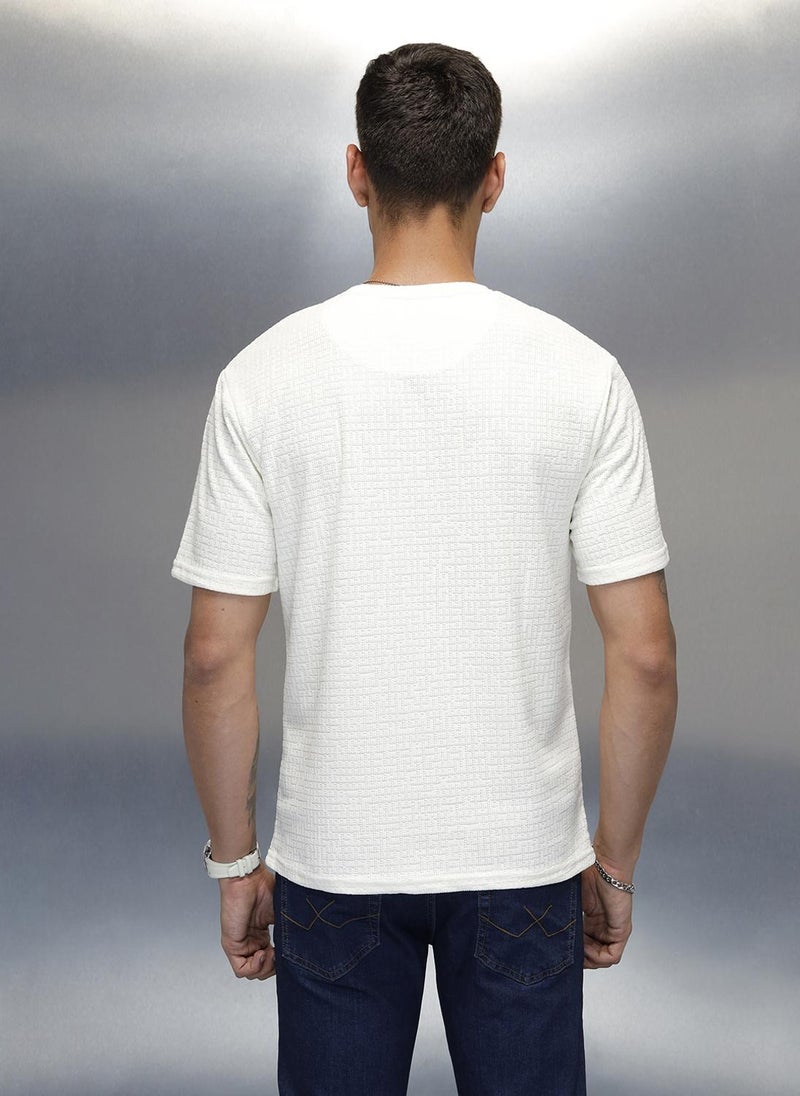 Wrogn Textured Men's Casual Regular Fit T-Shirt | White - Image 3